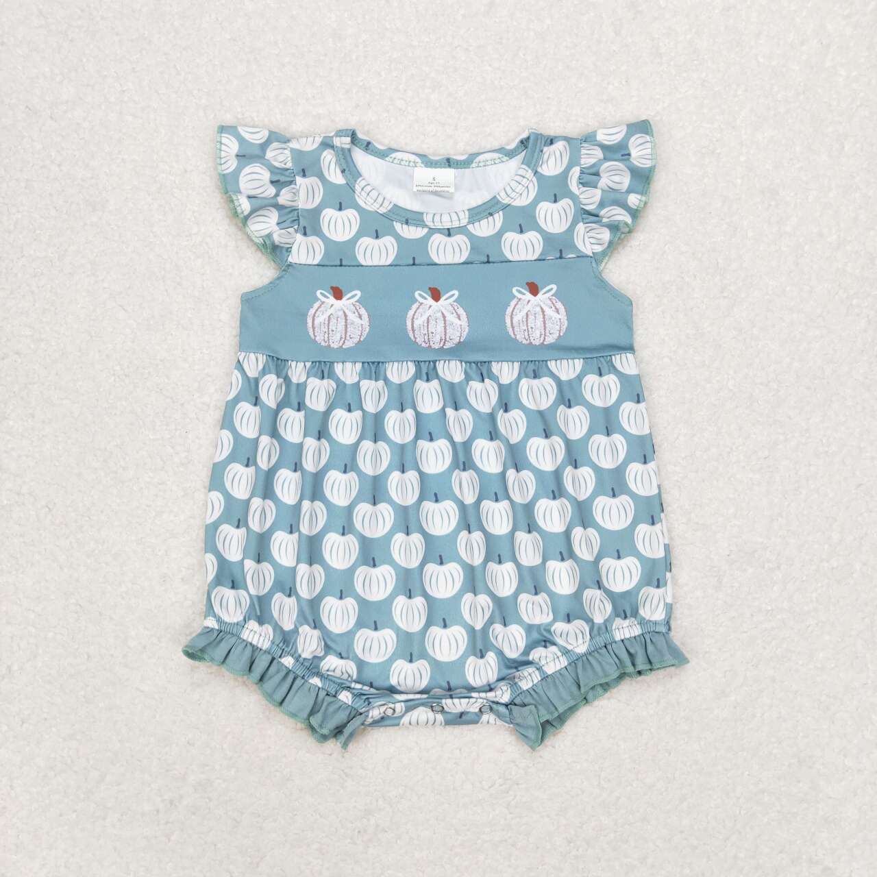 toddle girl three pumpkins blue romper