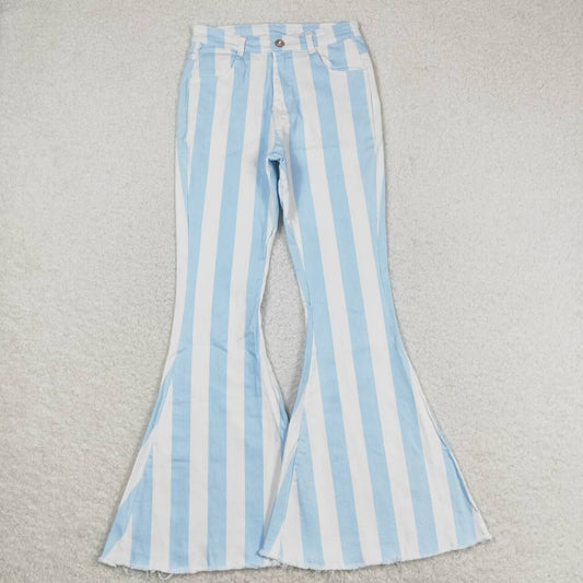 Adult women blue stripes jeans bell bottoms