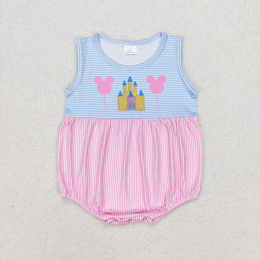 toddle baby girls pink blue castle romper