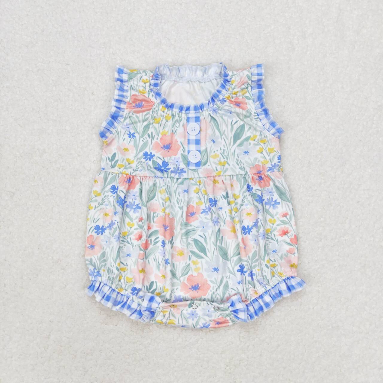 blue plaid floral boutique romper