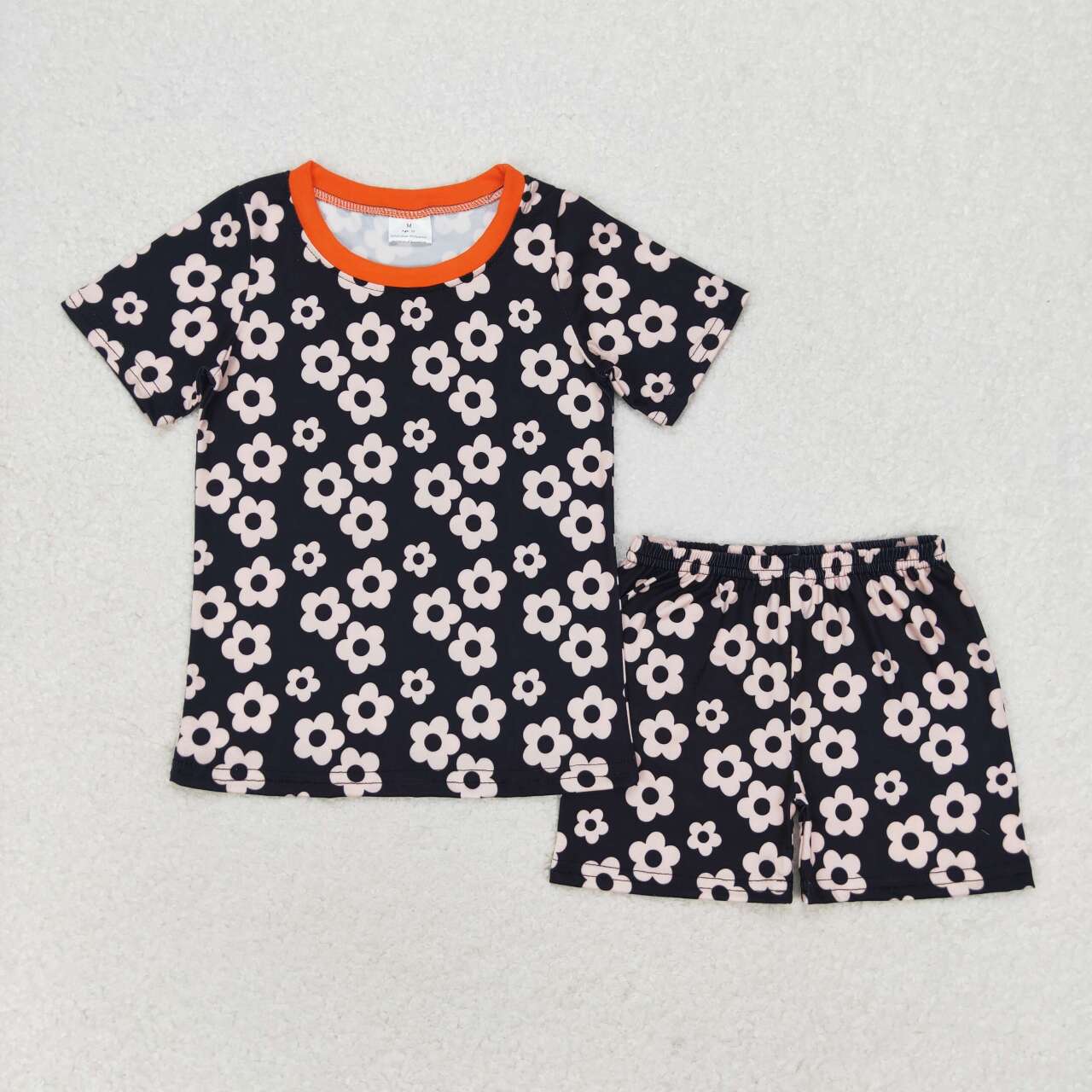 wholesale girls black flower summer short set