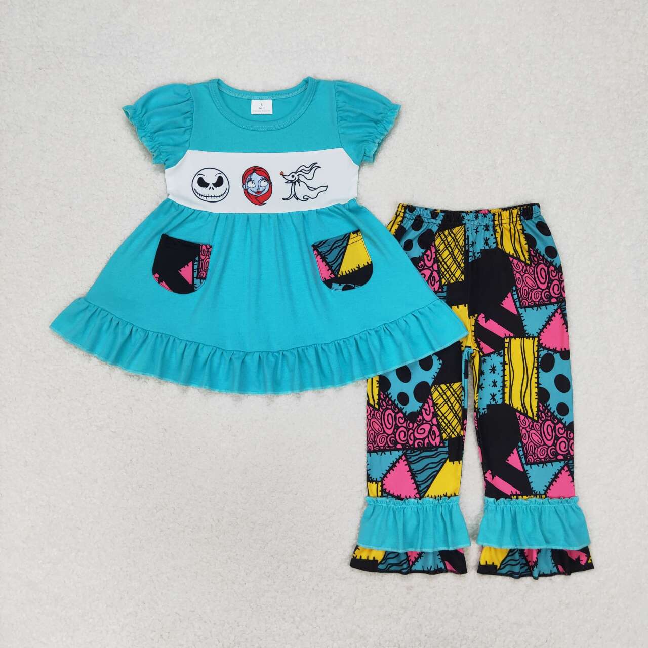 baby girl short sleeve halloween ghost pocke outfit