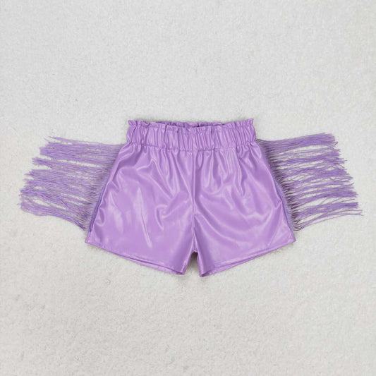 toddle girls lavender p-leather tassel shorts