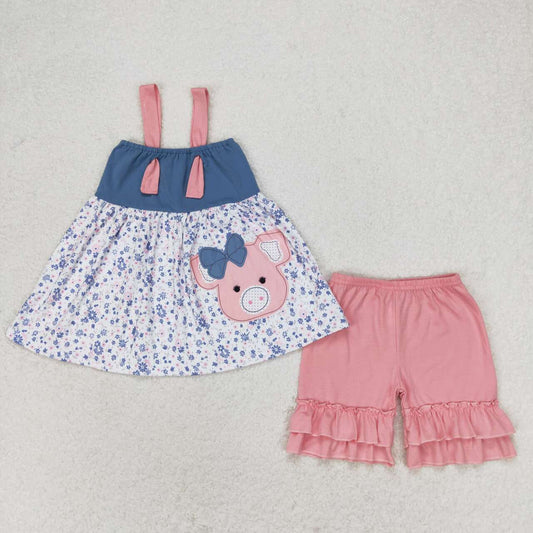 baby girls pink pig floral top ruffle shorts outfit