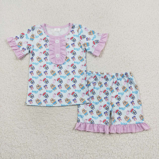 blue cartoon dog baby girl summer outfit