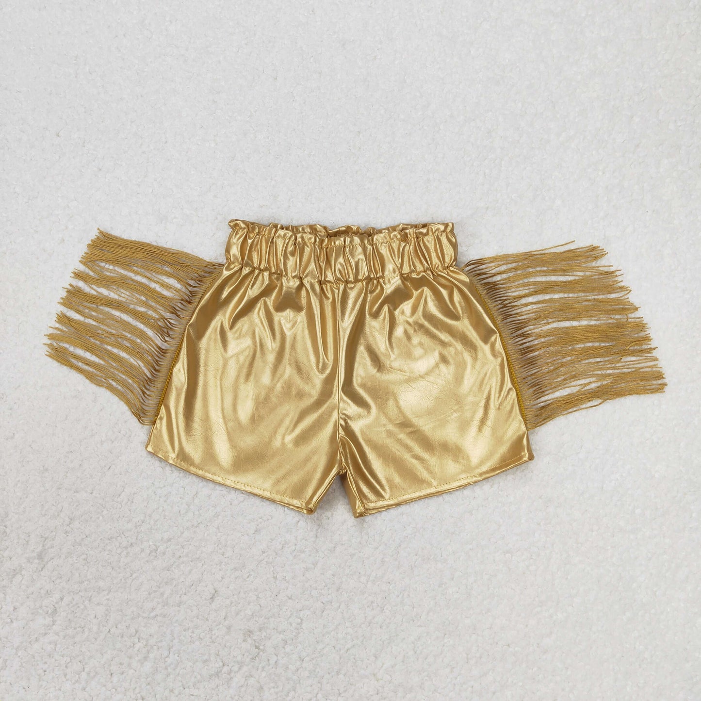 toddle girls gold p-leather tassel shorts