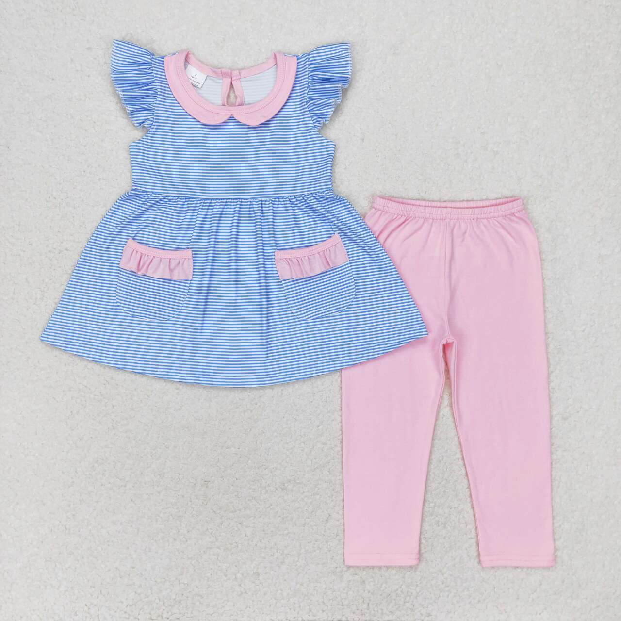 baby girls blue stripes top pink leggings boutique outfit