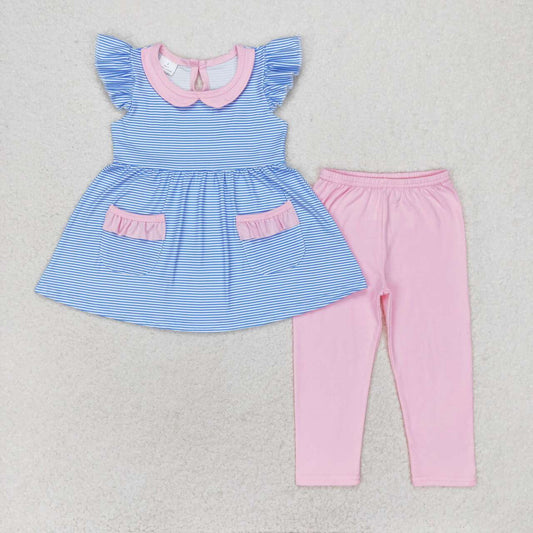 baby girls blue stripes top pink leggings boutique outfit