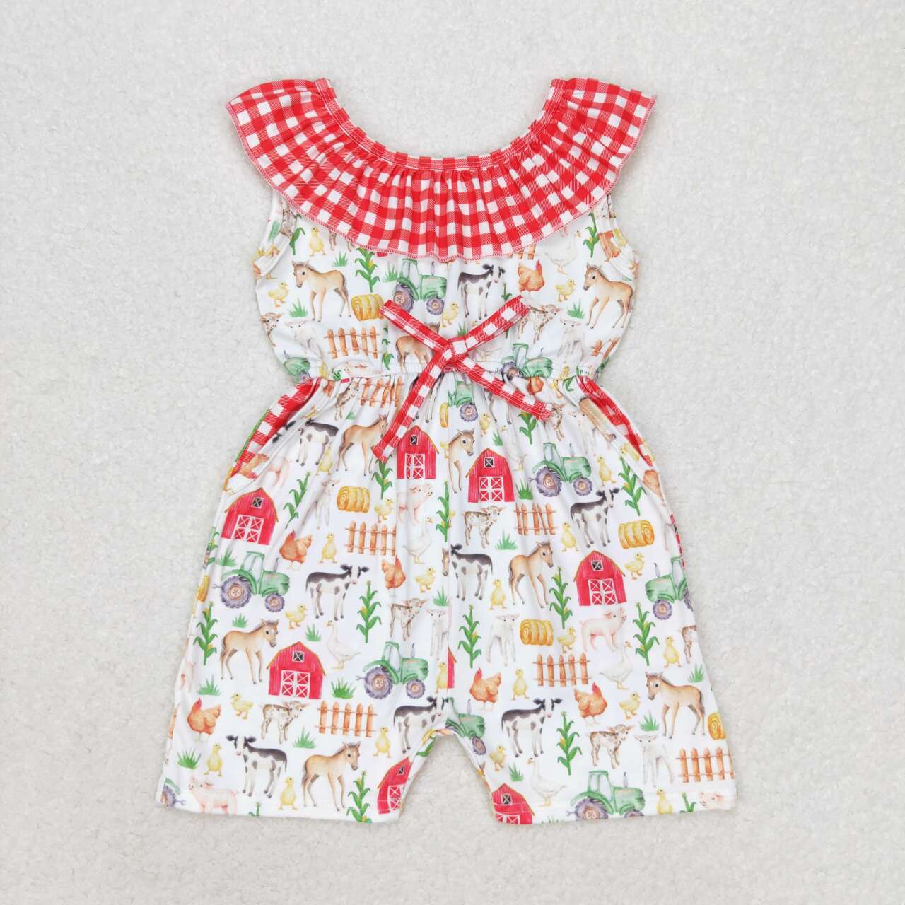 farm animal red gingham jumpsuit