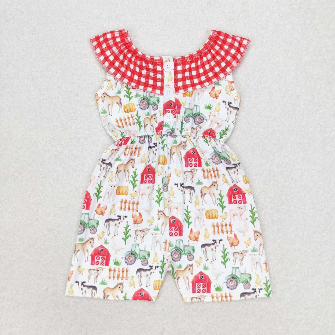 farm animal red gingham jumpsuit