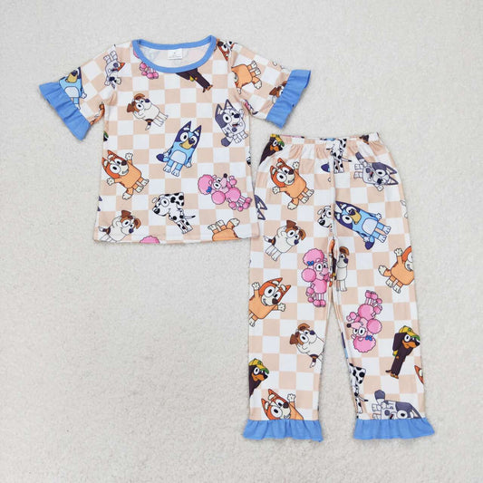 baby girl short sleeve blue cartoon dog outfit