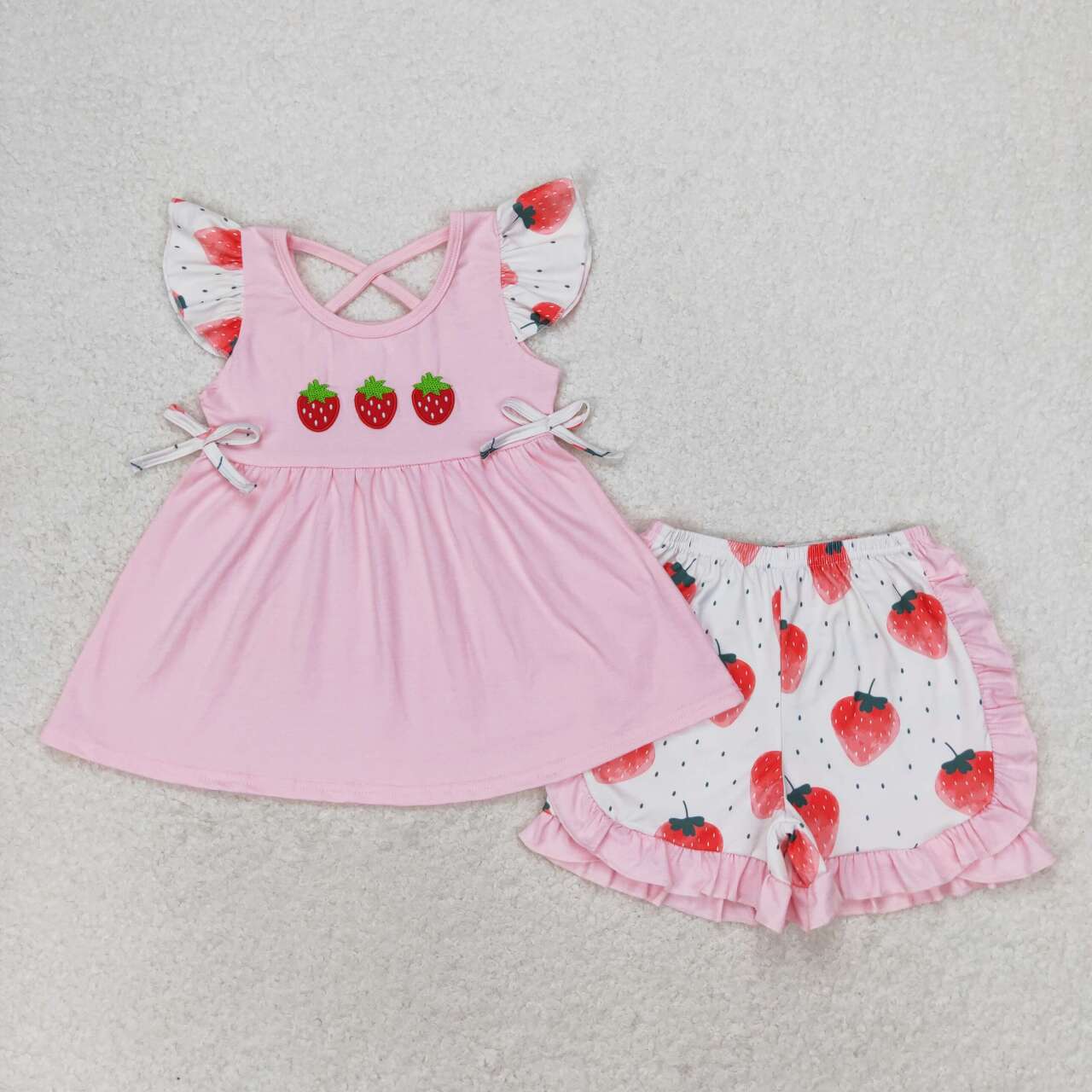 toddle baby girls embroidery strawberry floral summer outfit