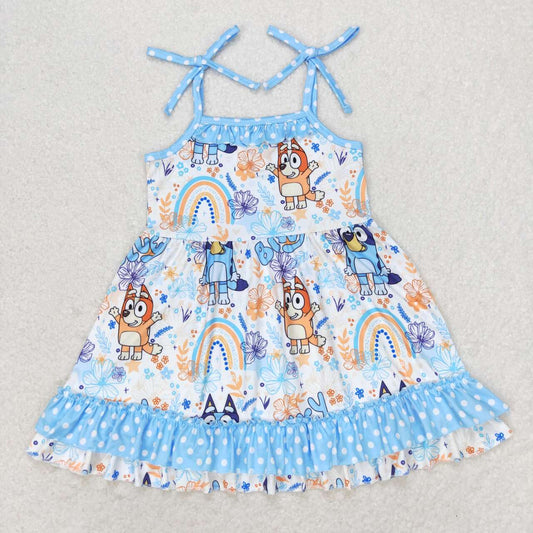 blue cartoon dog baby girls boutique dress