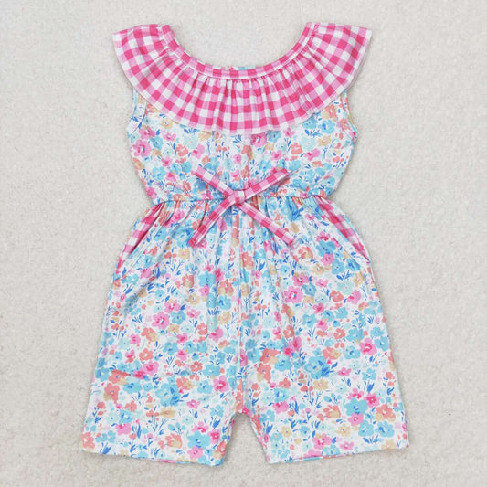 baby girls pink gingham floral jumpsuit