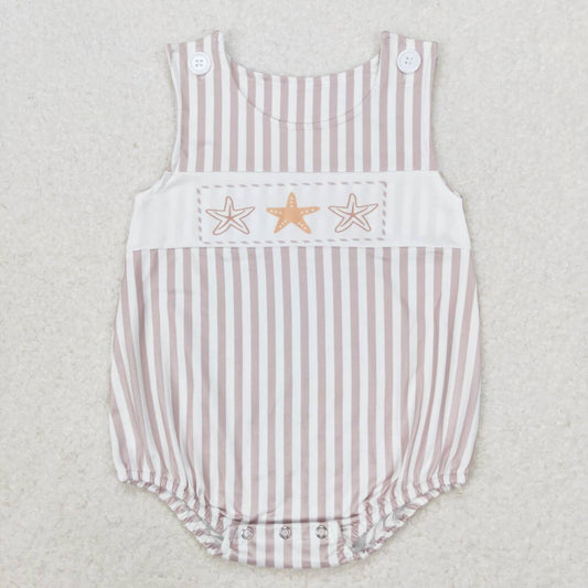 toddle baby boy khaki stripes starfish romper