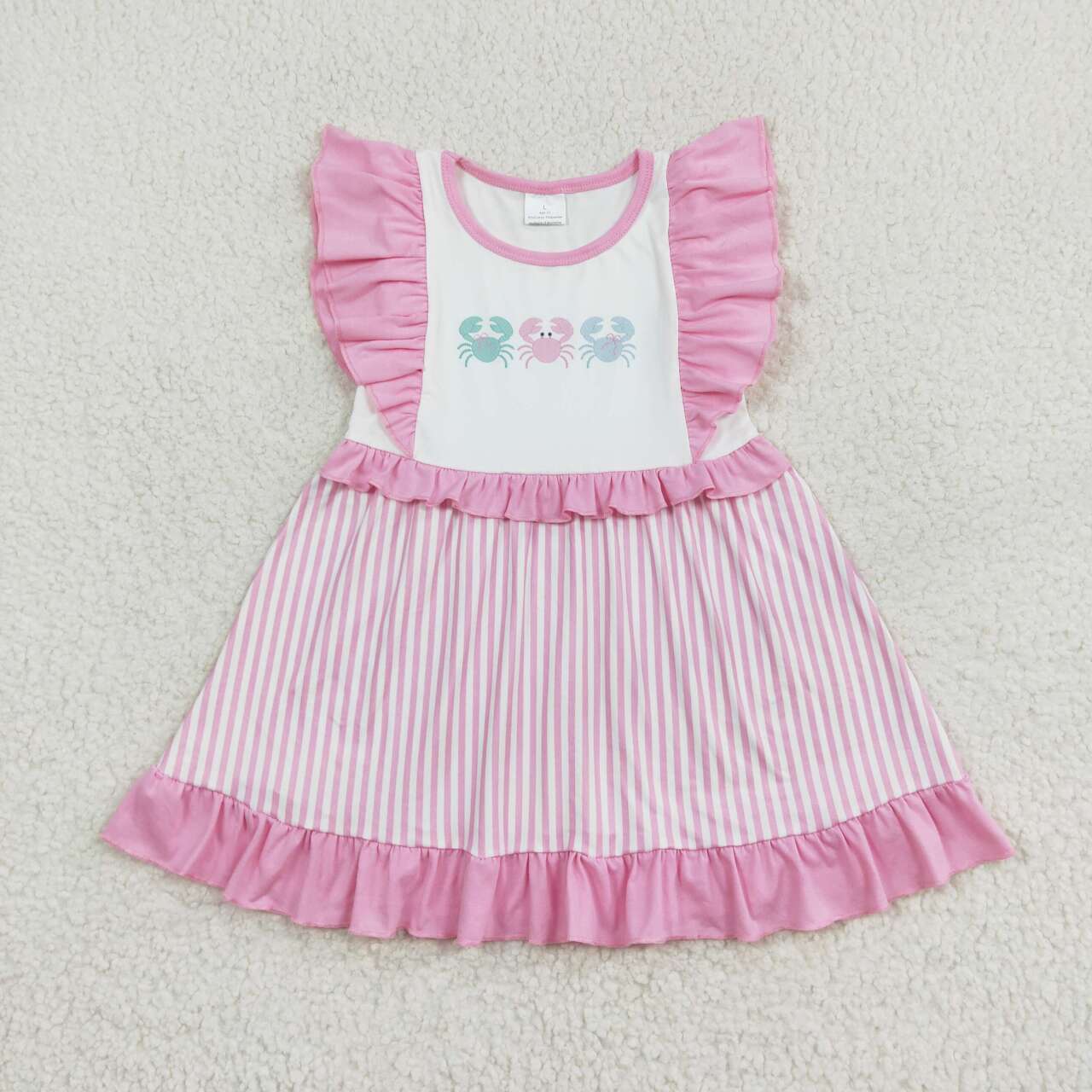 infant baby girls summer beach crab pink stripe dress