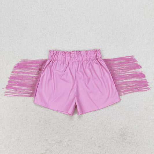 toddle girls pink p-leather tassel shorts