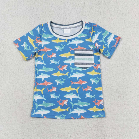 toddle boy sea fish short sleeve pocket shirt