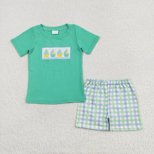 boy summer beach holiday embroidery sailboat outfit