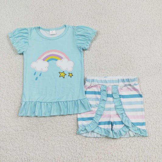 wholesale girls rainbow cloud summer outfit