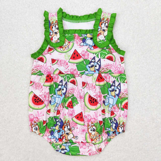 toddle girls blue cartoon dog watermelon romper