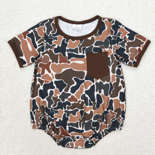 toddle baby boy brown grey pocket romper