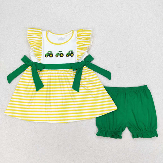 green tractor yellow stripes summer outfit