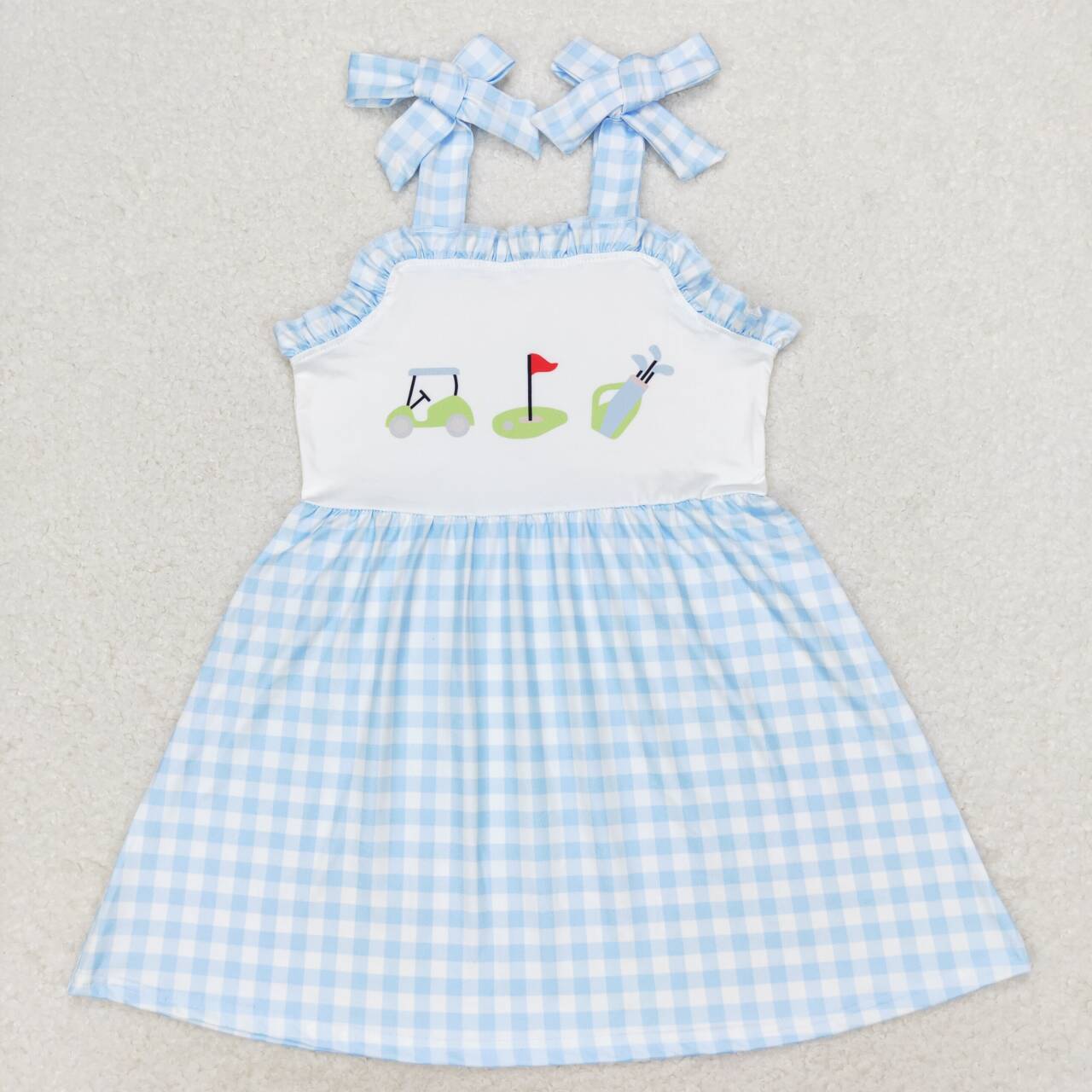 toddle girls blue gingham golf strapes dress