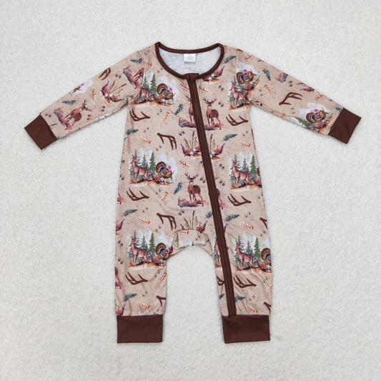 toddle baby boy turkey reindeer animal zip bamboo romper