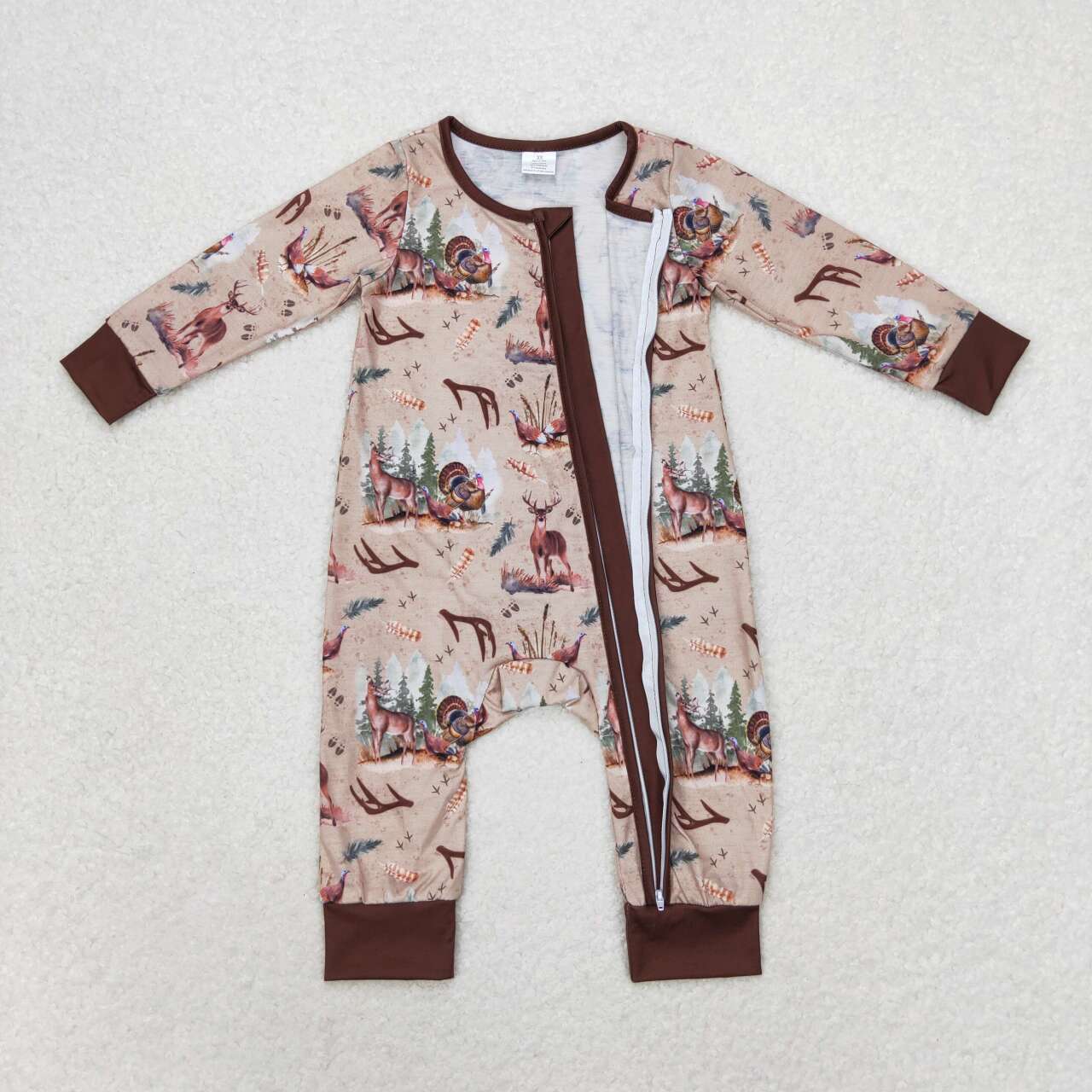 toddle baby boy turkey reindeer animal zip bamboo romper