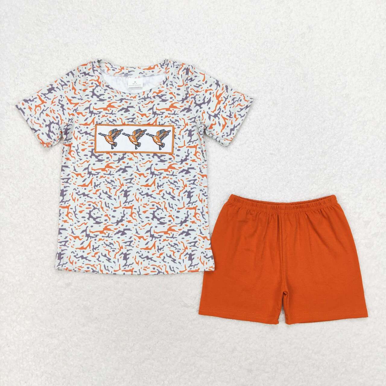 embroidery mallard duck camo shirt brown shorts summer clothes