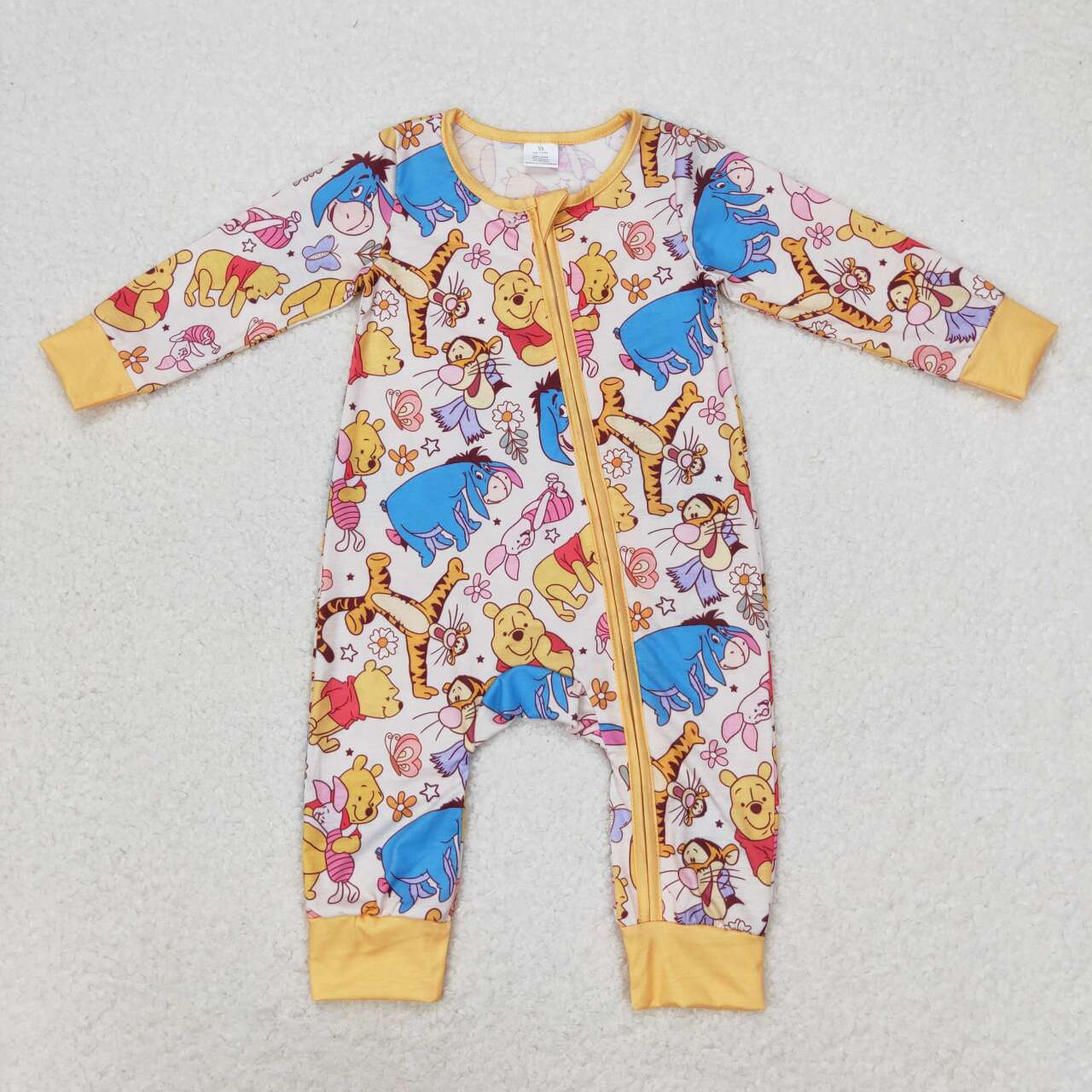 toddle baby boy long sleeve cartoon bear zip bamboo romper