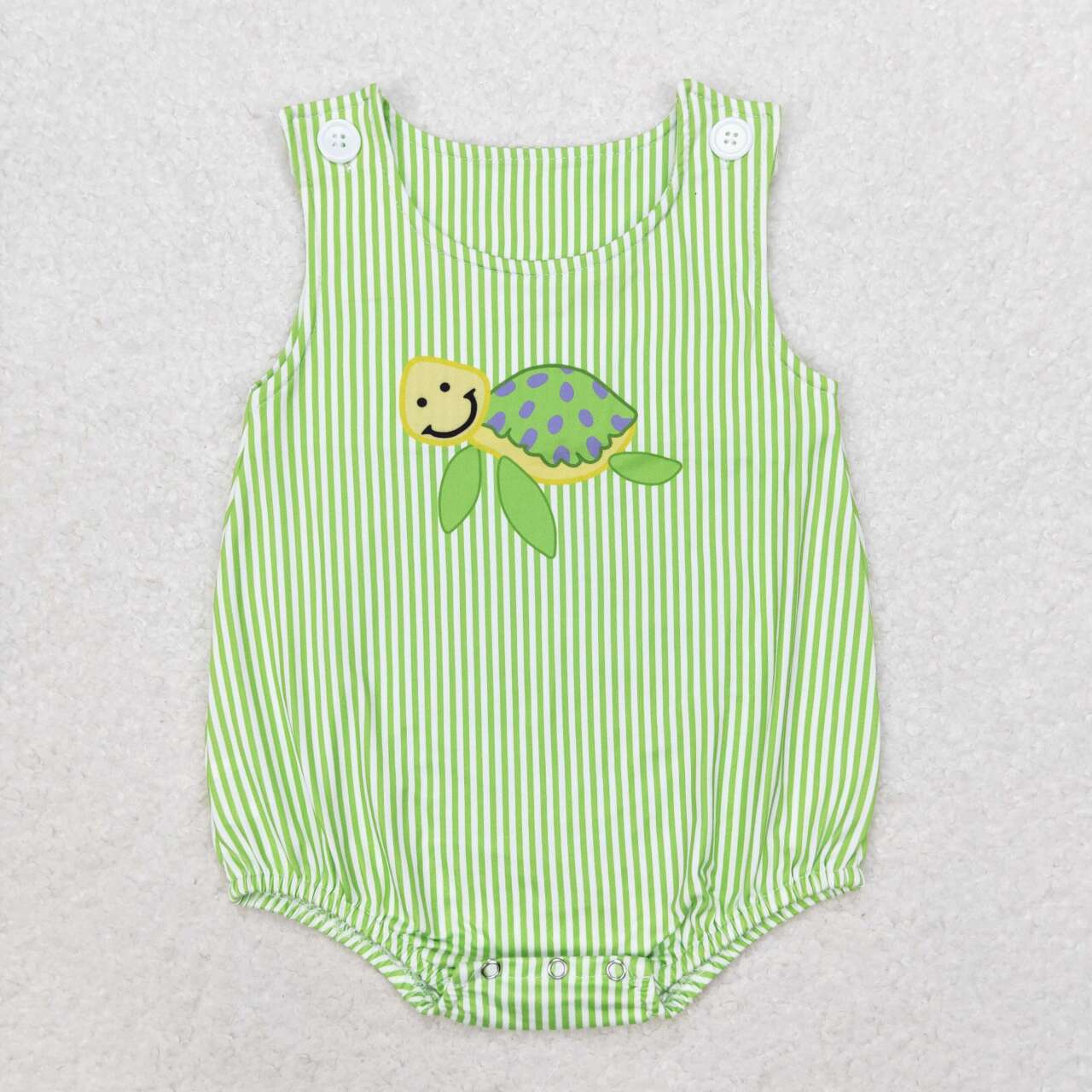 toddle boy green stripes turtle romper