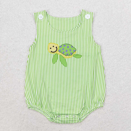 toddle boy green stripes turtle romper