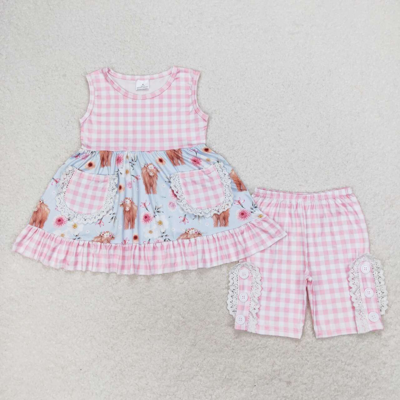 pink plaid highland cow floral summer clothes