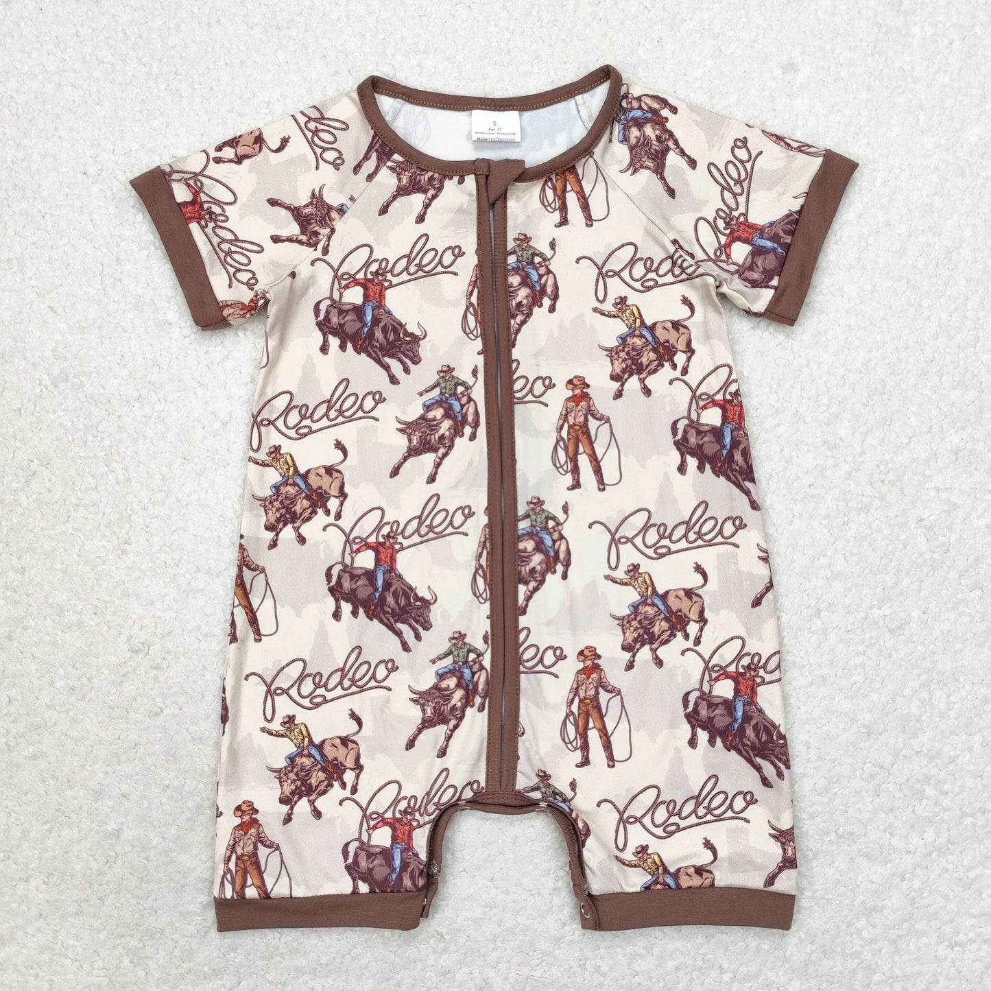 cowboy rodeo short sleeve zip romper