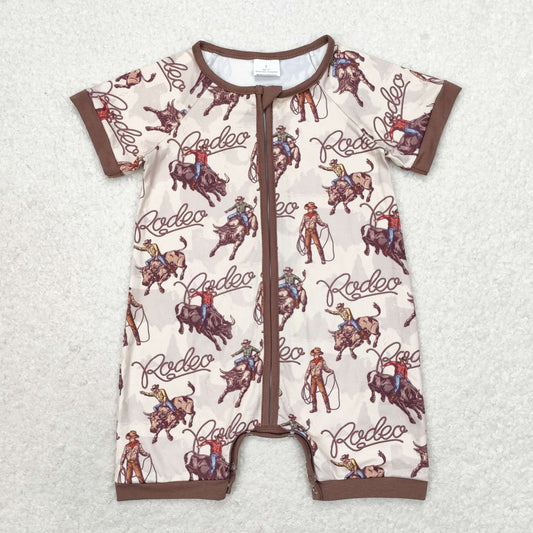 cowboy rodeo short sleeve zip romper