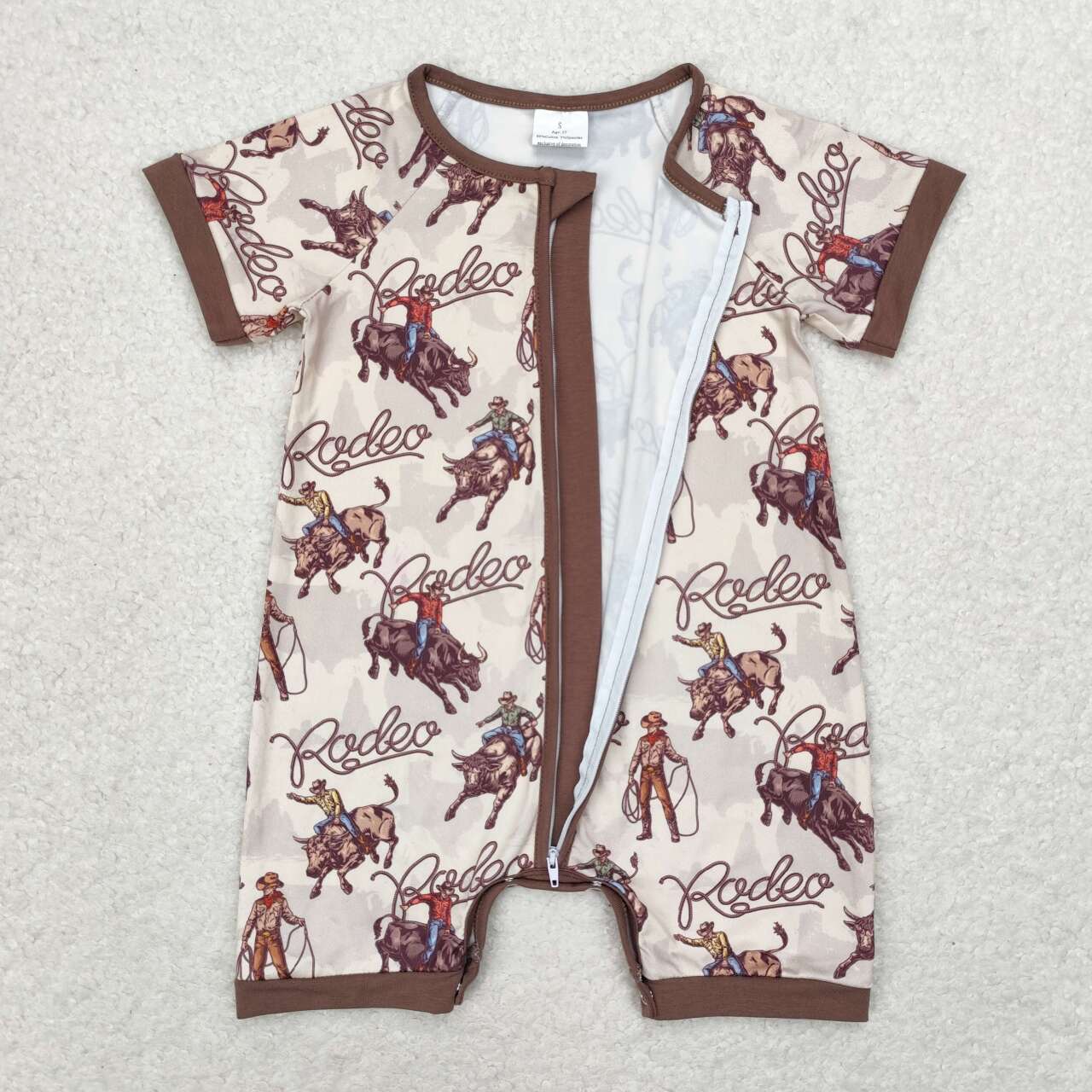 cowboy rodeo short sleeve zip romper