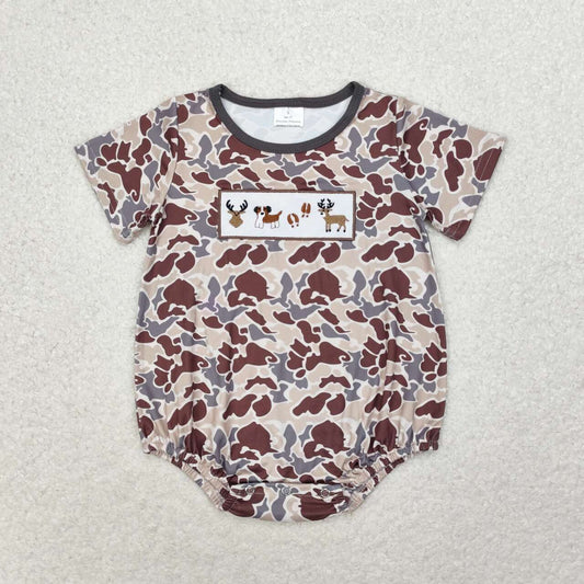 toddle baby boy embroidery reindeer hunting camo romper