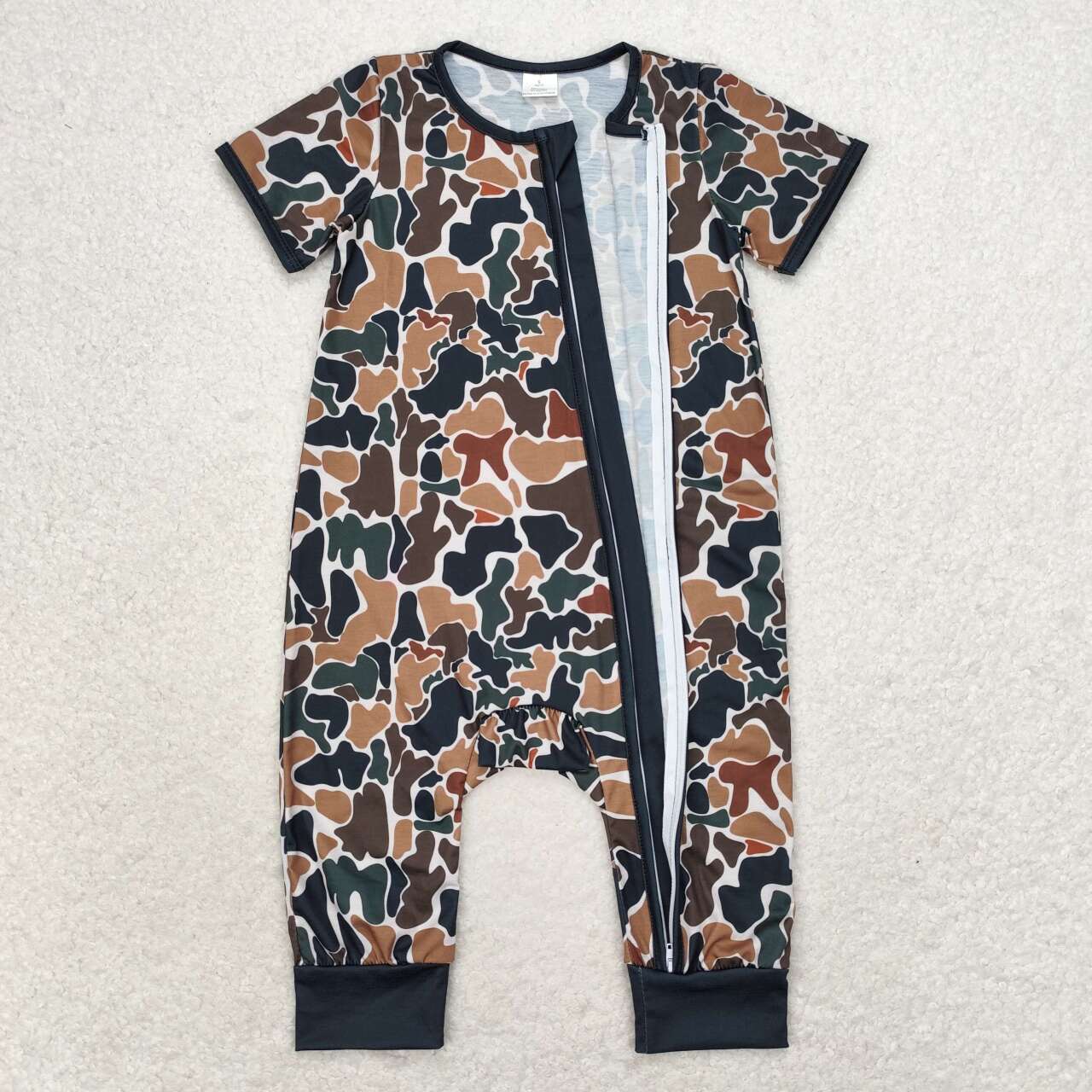 toddle baby boy camo short sleeve zip romper