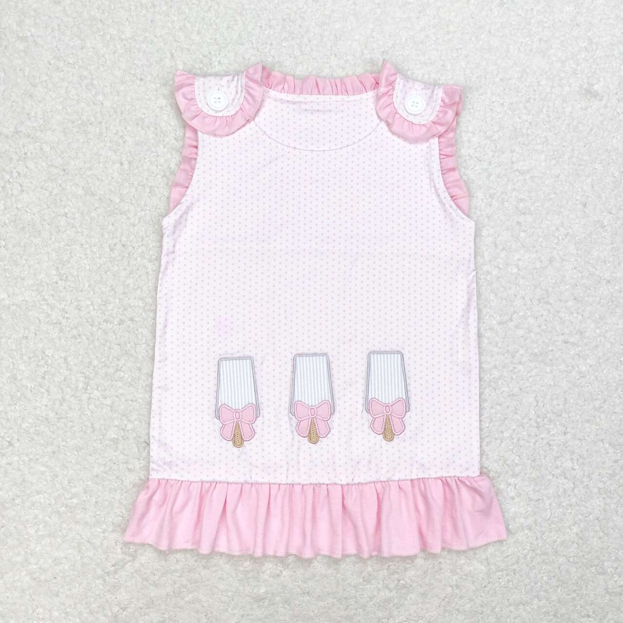 baby girls short sleeve embroidery popsicle pink shirt