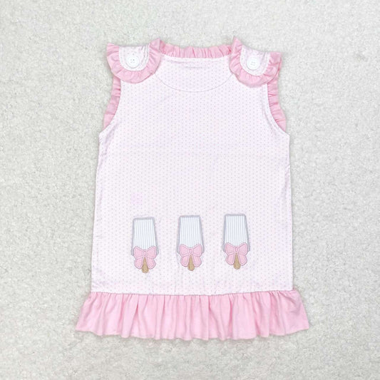 baby girls short sleeve embroidery popsicle pink shirt