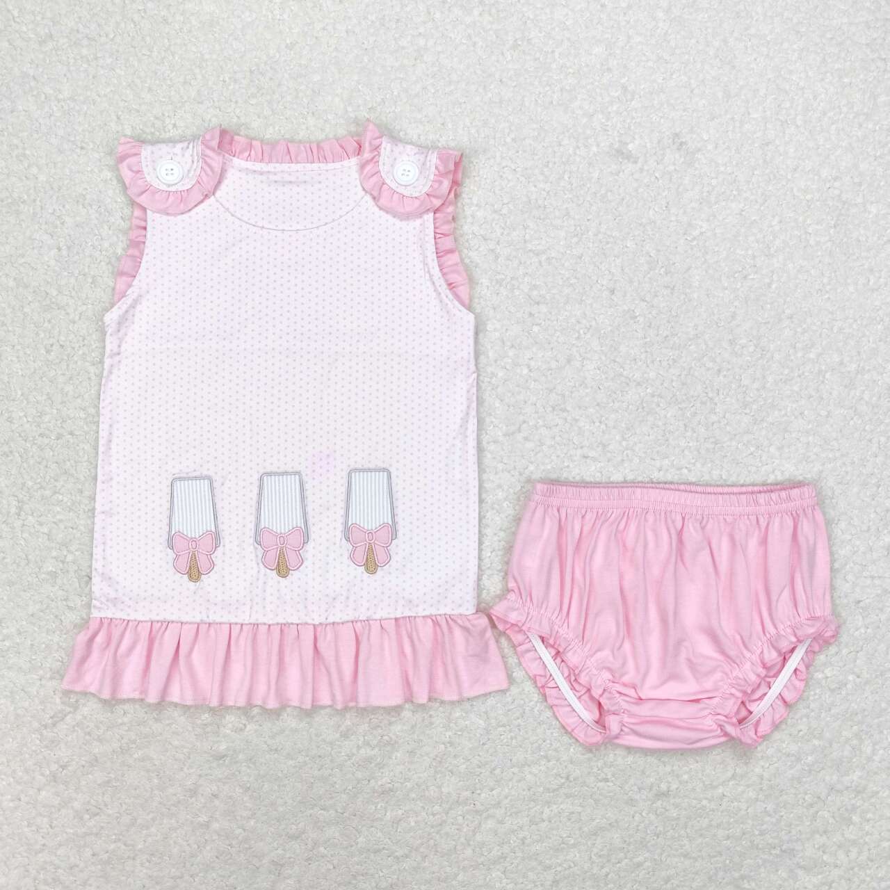 toddle girls embroidery popsicle pink bummies set