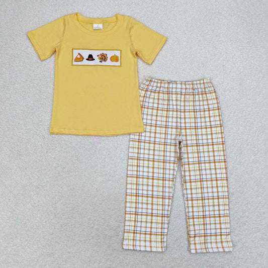 baby boy clothes embroidery thanksgiving turkey pants outfit