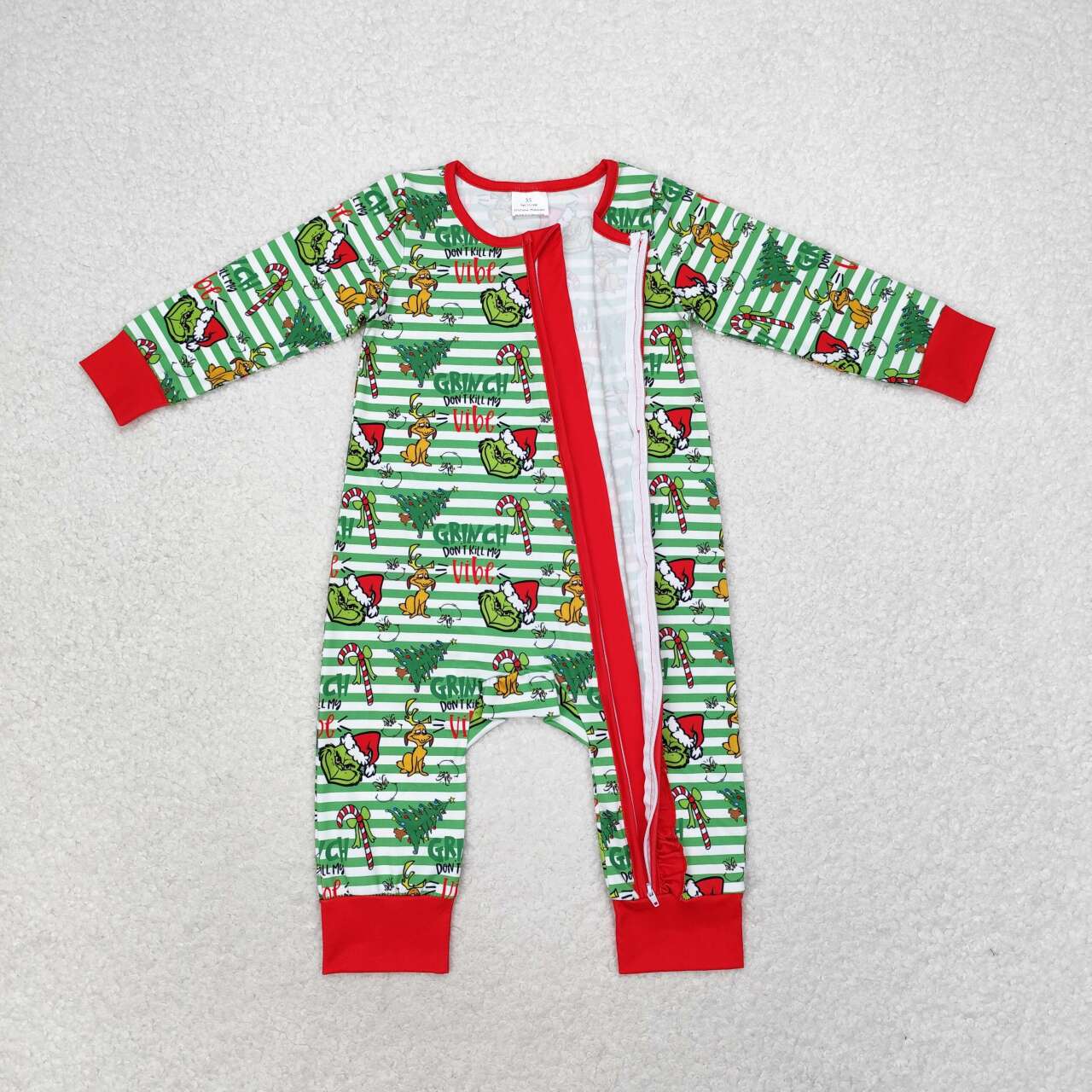christmas green face long sleeve zip romper