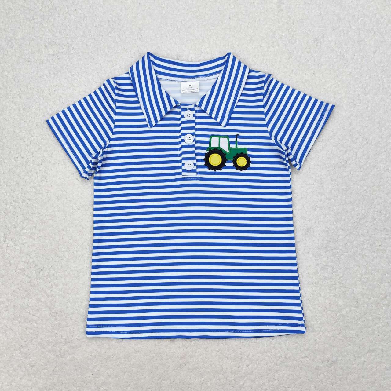 dark blue stripes short sleeve embroidery  farm tractor polo shirt