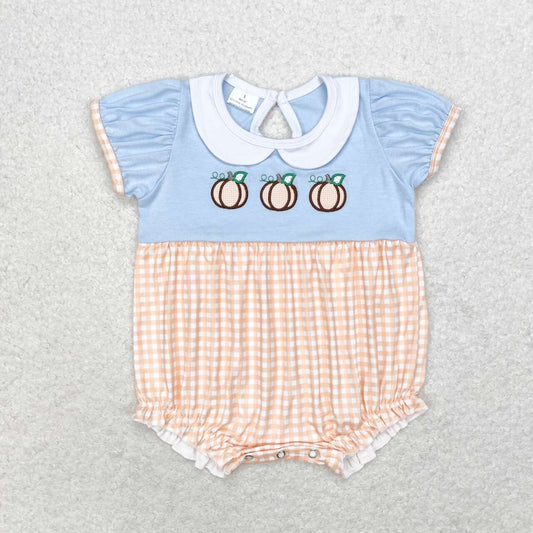 toddle girls embroidery three orange pumpkins fall season romper