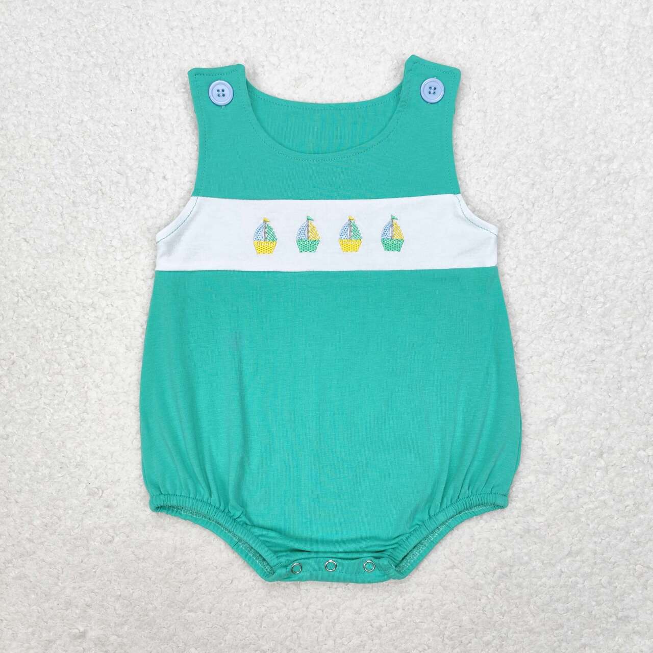 toddle baby boy embroidery sailboat button romper