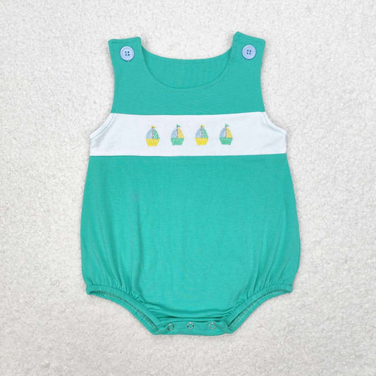 toddle baby boy embroidery sailboat button romper