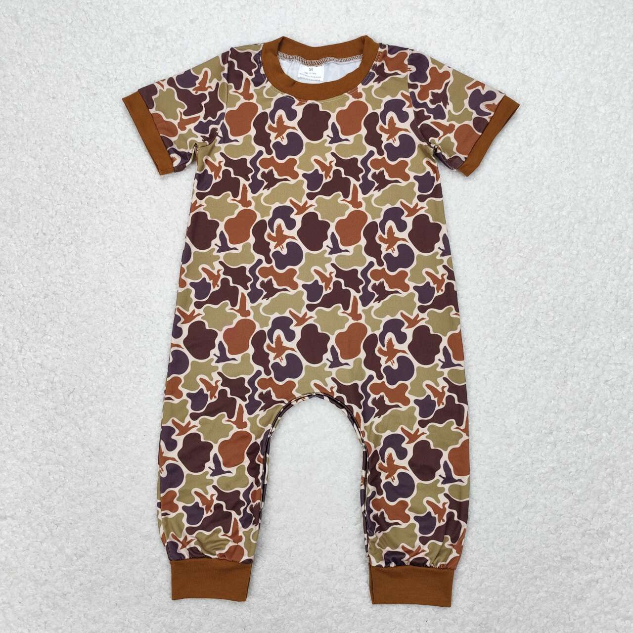 infant baby boy green brown camo romper